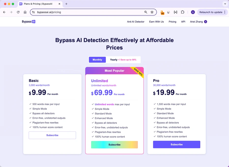 Preços do Bypass AI