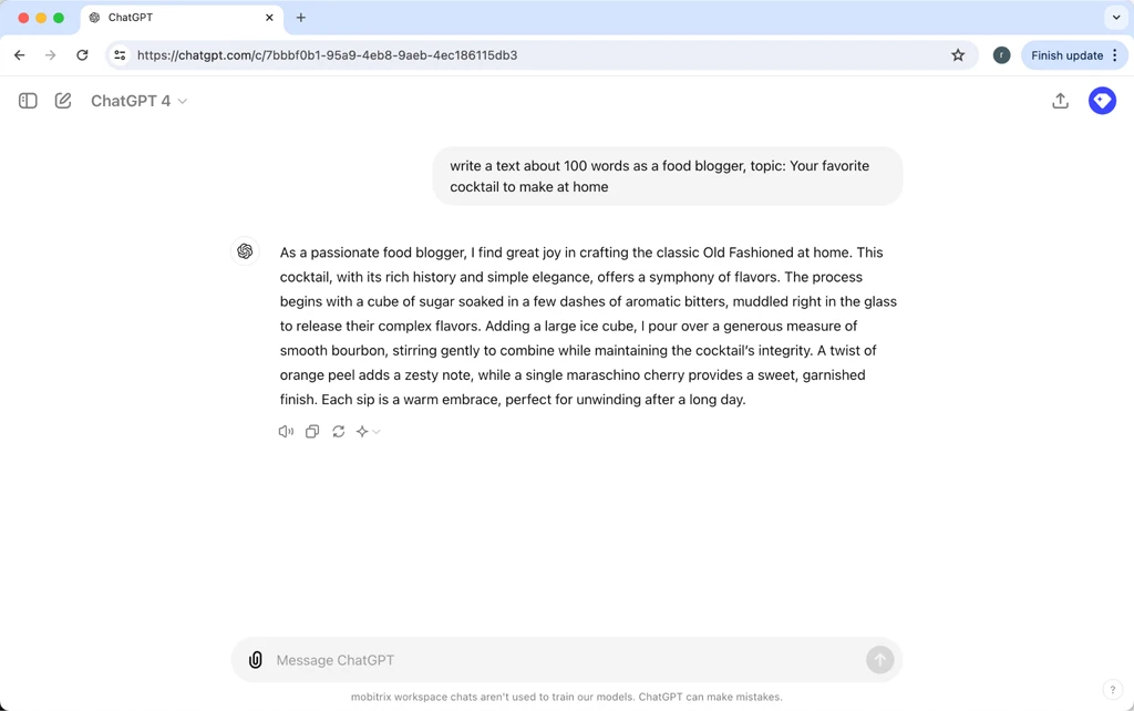 自宅で作るお気に入りのカクテル ChatGPT 4の出力