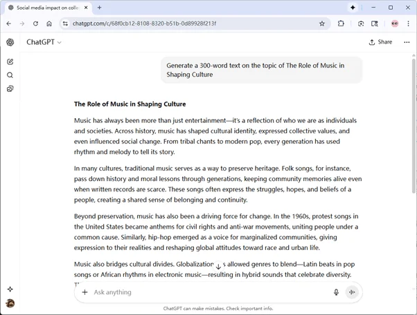 ChatGPT 输出音乐在塑造文化中的作用