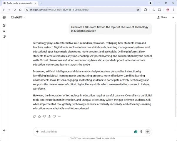 ChatGPT output The Role of Technology in Modern Education ChatGPT output The Role of Technology in Modern Education