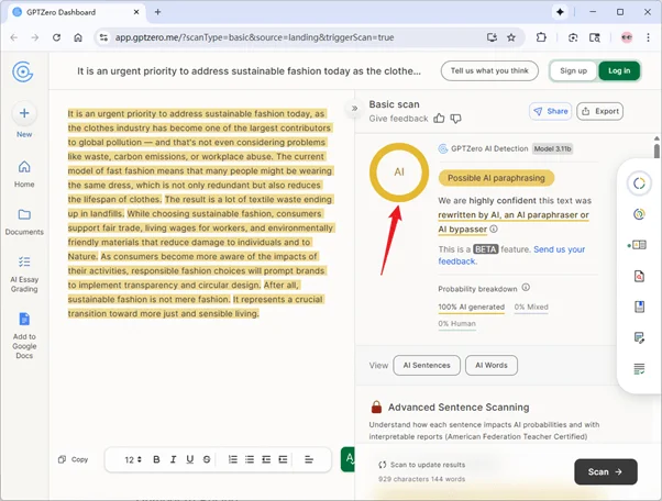 GPTzero scores grammatically-optimized Humbot AI humanized text 100% AI  GPTzero scores grammatically-optimized Humbot AI humanized text 100% AI