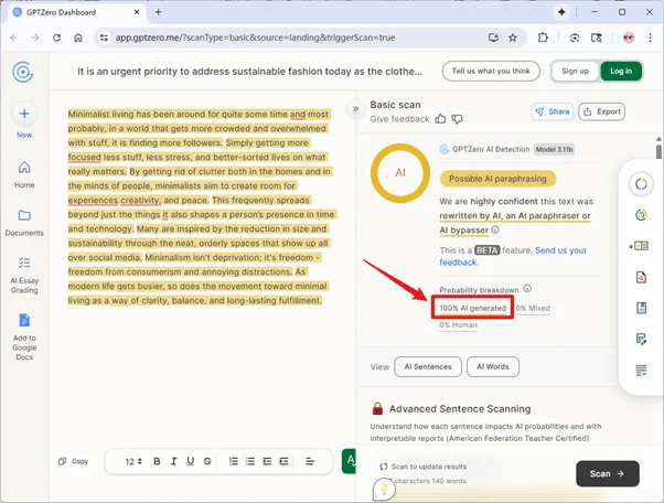 GPTzero scores the output of Tenorshare AI 100% AI GPTzero scores the output of Tenorshare AI 100% AI