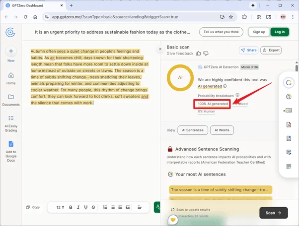 GPTzero scores the output of uPass AI 100% AI GPTzero scores the output of uPass AI 100% AI