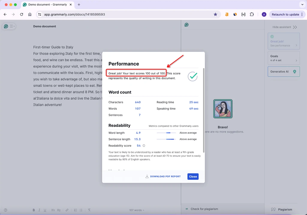 Calificación Pro de Grammarly de la Humanización de HIX.AI Bypass Versión Enmendada 100