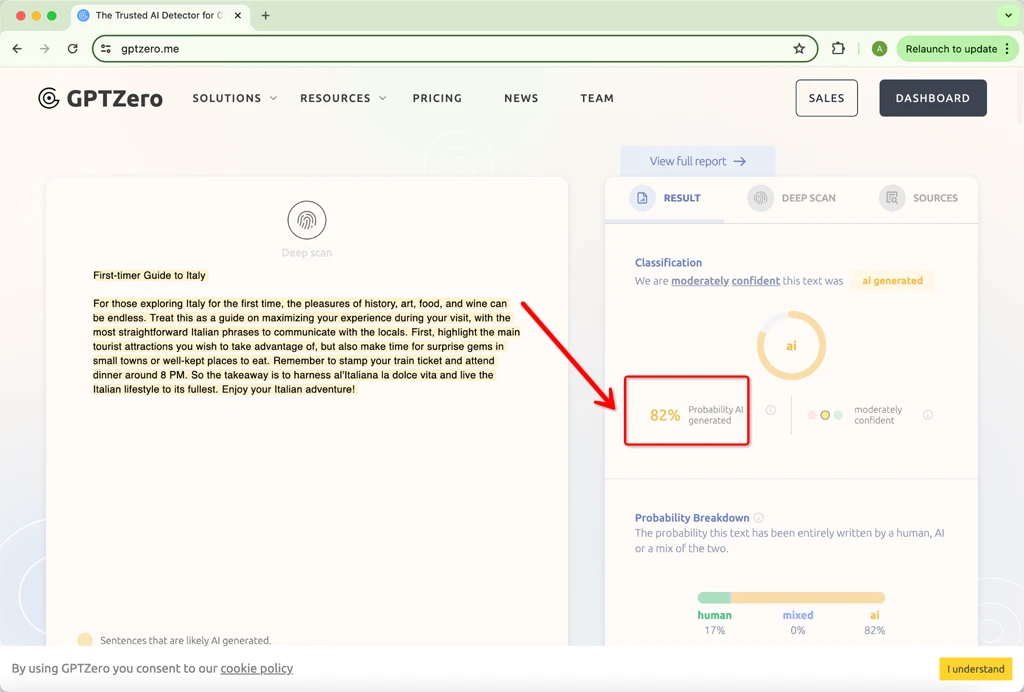 Calificación Pro de Grammarly de la Humanización de HIX.AI Bypass Versión Enmendada 82 por ciento IA