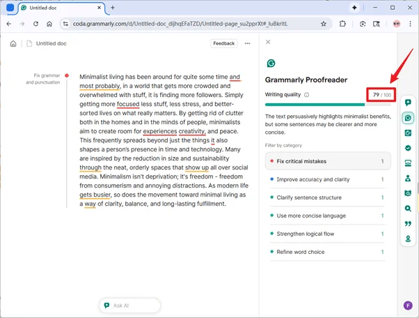 Grammarly Scoring Tenorshare AI Humanized Text Initial Version 79 Grammarly Scoring Tenorshare AI Humanized Text Initial Version 79