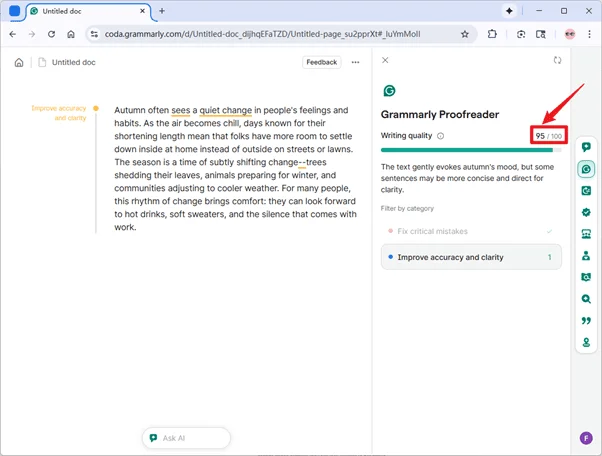 Grammarly Scoring uPass AI Humanized Text Amended Version 95 Grammarly Scoring uPass AI Humanized Text Amended Version 95
