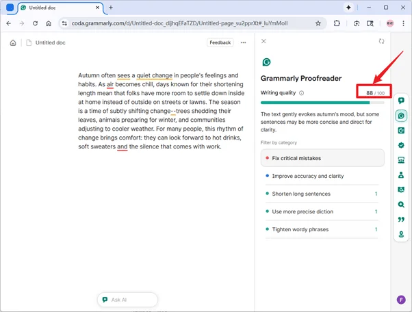 Grammarly Scoring uPass AI Humanized Text Initial Version 88 Grammarly Scoring uPass AI Humanized Text Initial Version 88