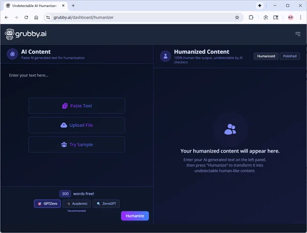 Grubby AI 人性化工具页面 