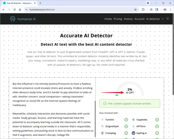 Humanize AI detector scores the output of Humanize AI 2 percent AI Humanize AI detector scores the output of Humanize AI 2 percent AI