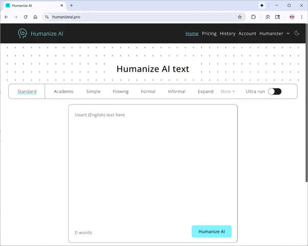 Humanize AI homepage Humanize AI homepage