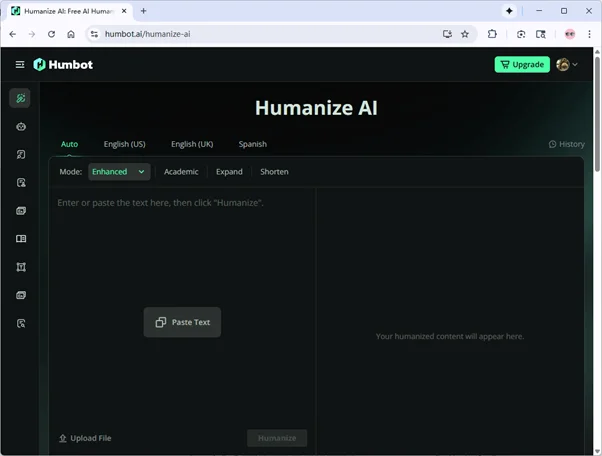 Humbot AI humanizer page  Humbot AI humanizer page