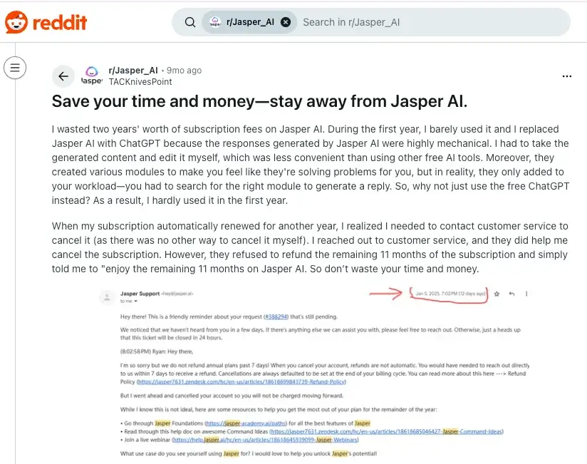 Jasper AI reddit user Tacknivespoint's feedback Jasper AI reddit user Tacknivespoint's feedback