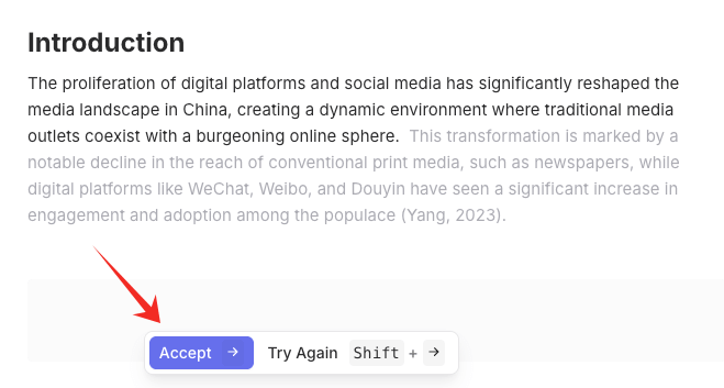 Jenni.ai accpet generation button