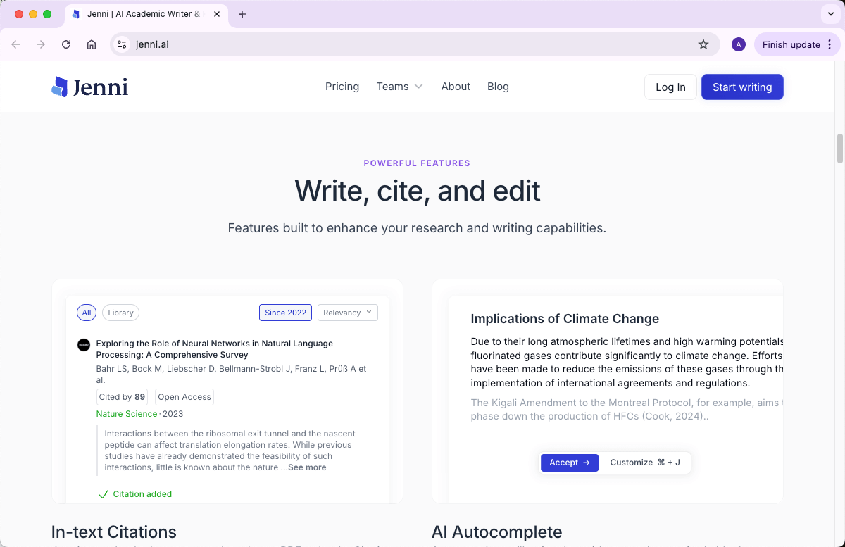 Jenni AI writing features