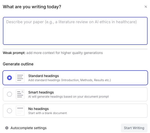 Jenni AI writing settings