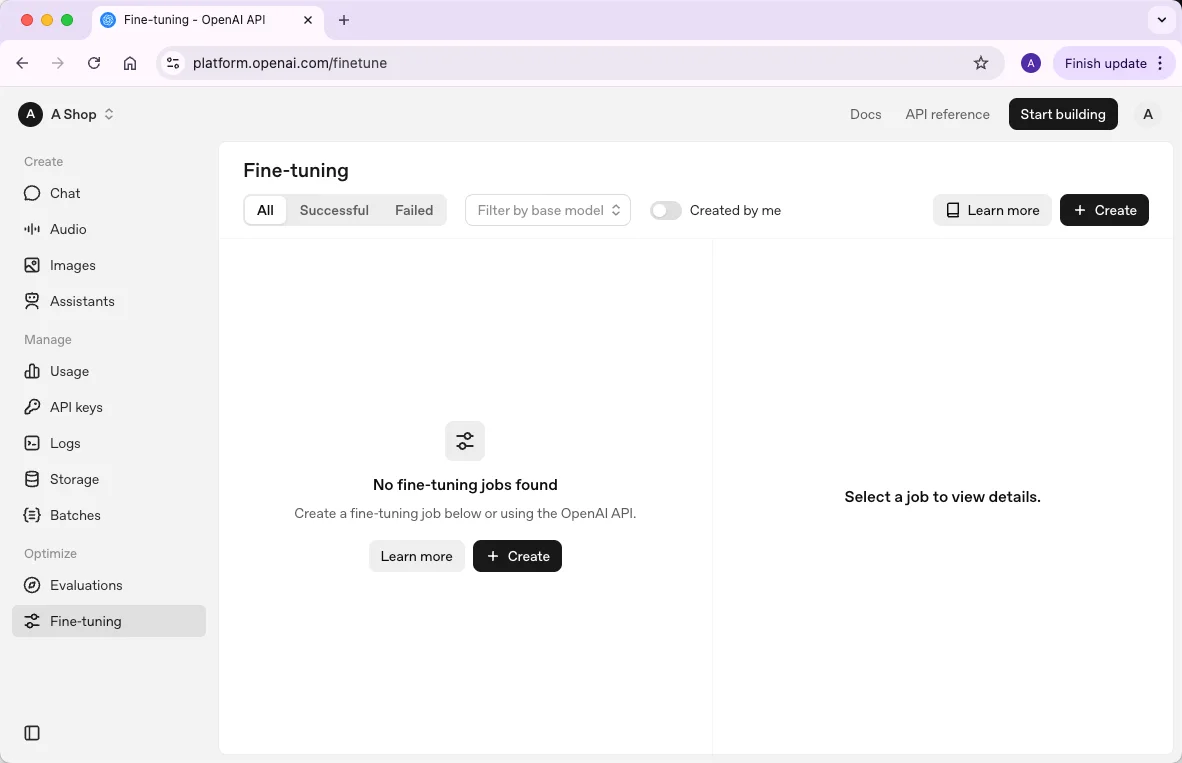 OpenAI Playground finetune