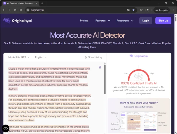 Originality ai scores grammatically-optimized Grubby AI humanized text 100% AI ZeroGPT scores grammatically-optimized Grubby AI humanized text 50% AI
