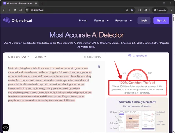 Originality ai scores grammatically-optimized Tenorshare AI humanized text 100% AI Originality ai scores grammatically-optimized Tenorshare AI humanized text 100% AI