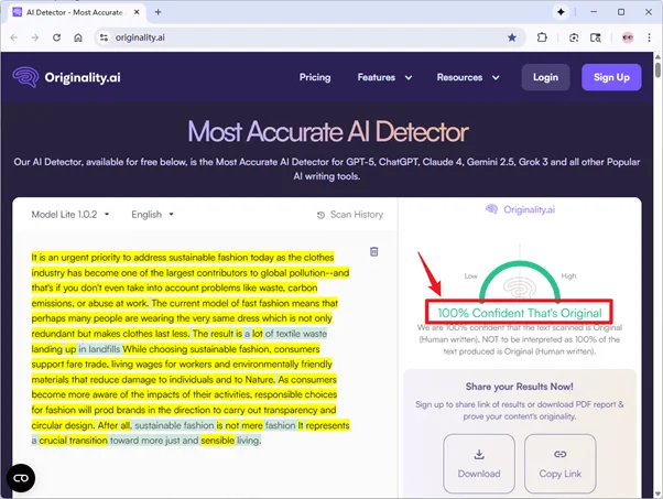 Originality ai scores the output of Humbot AI 0% AI Originality ai scores the output of Humbot AI 0% AI