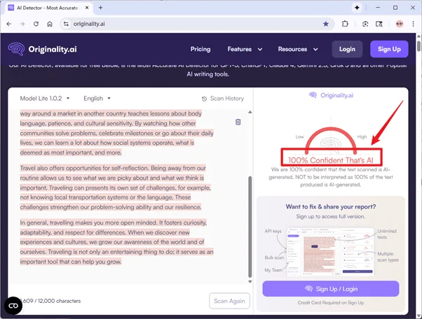Originality ai scores the output of Ryne AI 100% AI Originality ai scores the output of Ryne AI 100% AI