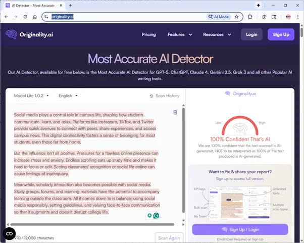 Originality.ai scores grammatically-optimized Humanize AI humanized text 100 percent AI Originality.ai scores grammatically-optimized Humanize AI humanized text 100 percent AI