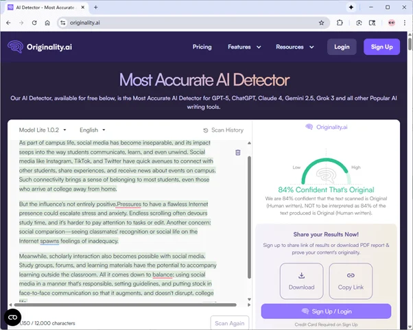 Originality.ai scores the output of Humanize AI 16 percent AI Originality.ai scores the output of Humanize AI 16 percent AI
