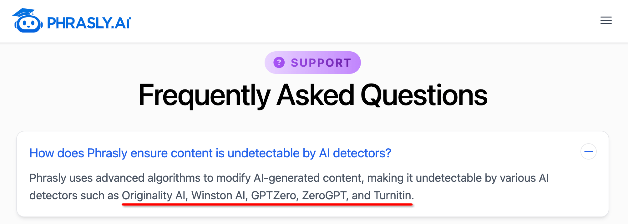 Phrasly.ai FAQs Umgehung von KI-Detektoren