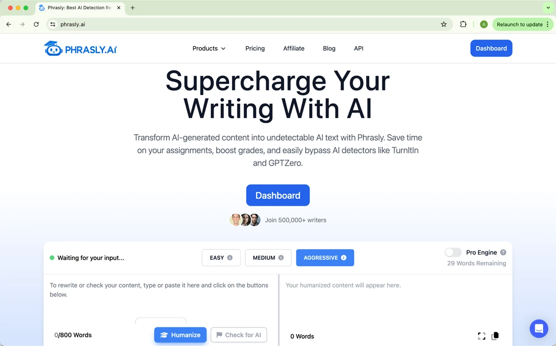Phrasly.ai erster Bildschirm