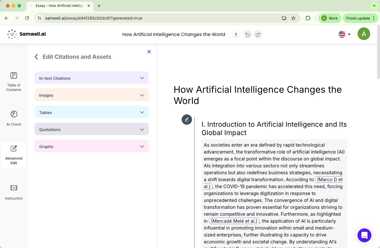 Samwell AI edit citations and assets Samwell AI edit citations and assets