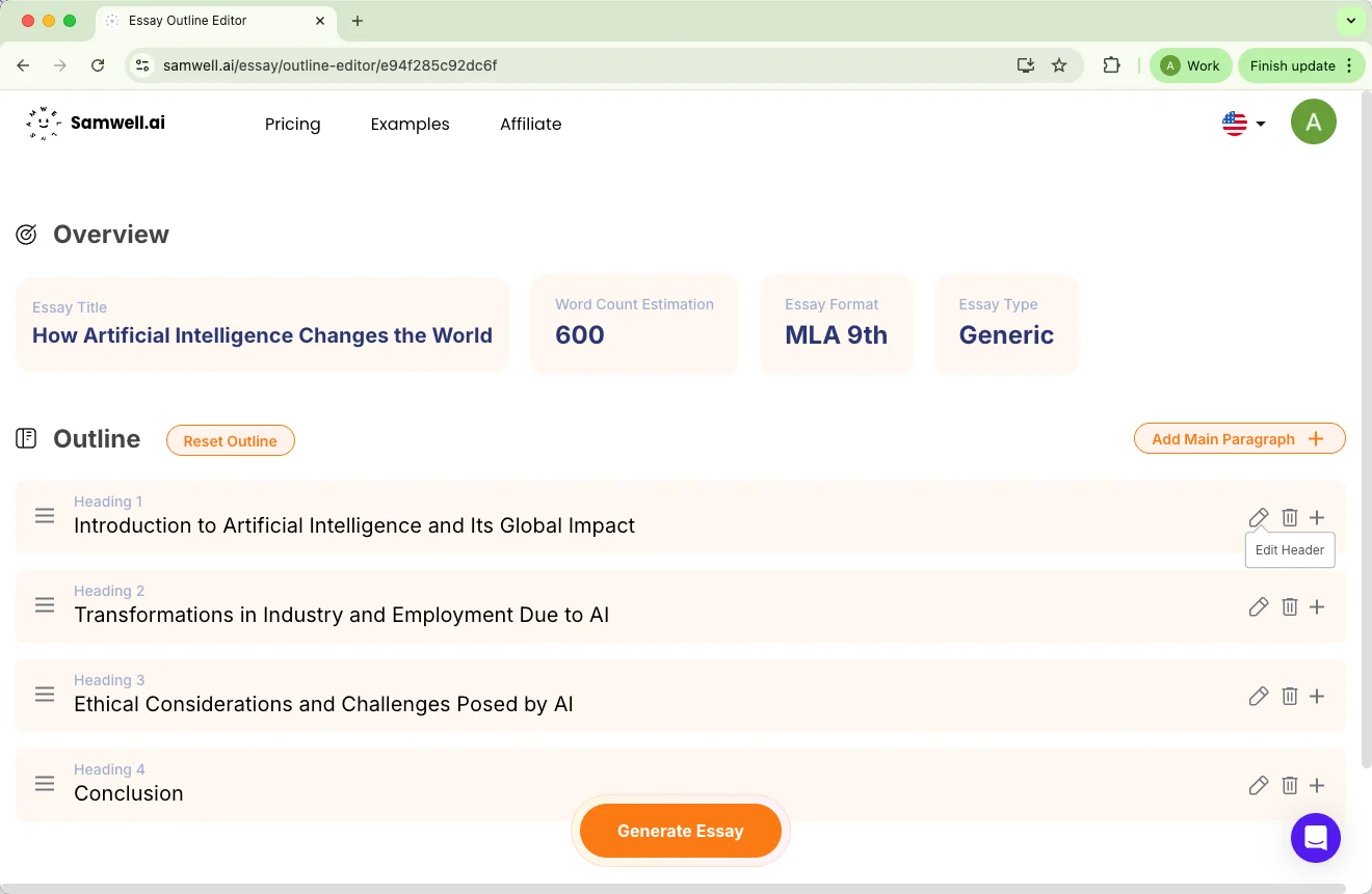 Samwell AI outline result Samwell AI outline result