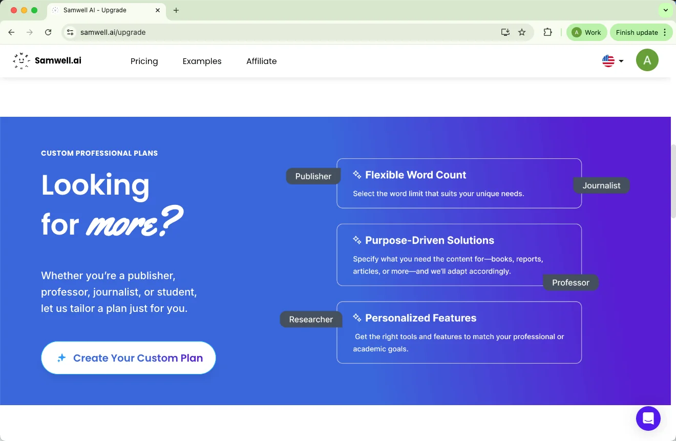 Samwell AI pricing custom professional plans Samwell AI pricing custom professional plans