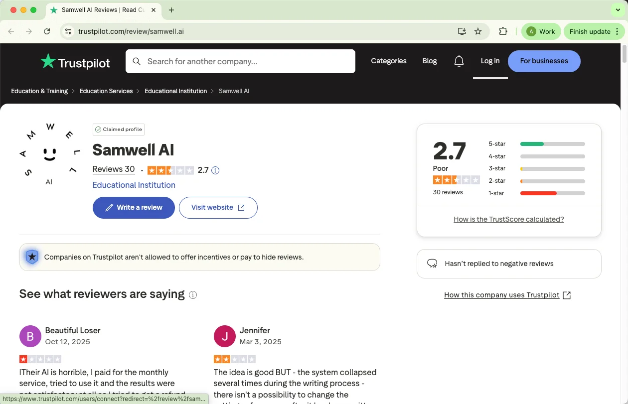 Samwell AI trustpilot review Samwell AI trustpilot review