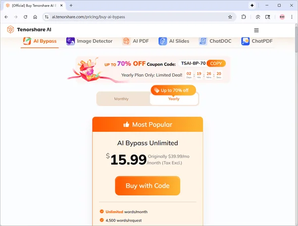 Tenorshare AI humanizer Pricing Tenorshare AI humanizer Pricing