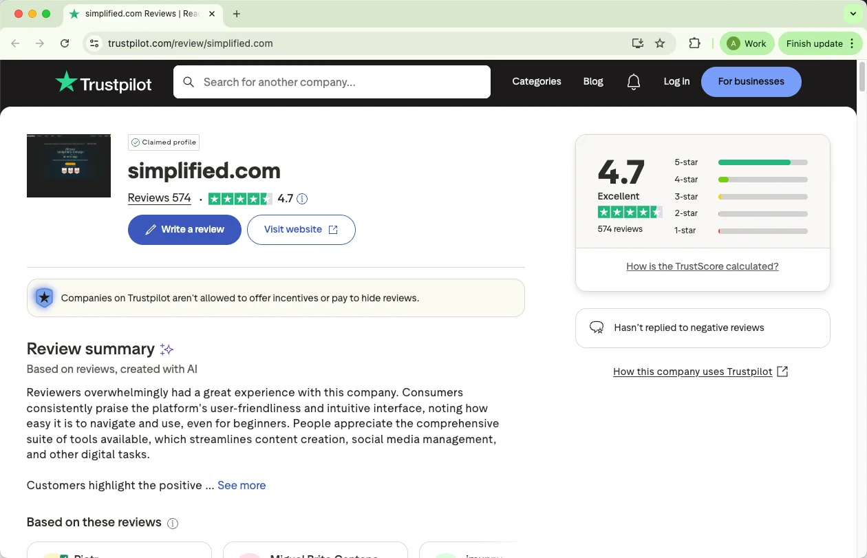 Trustpilot Simplified score Trustpilot Simplified score