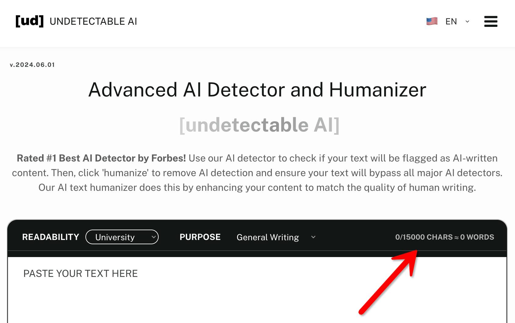 Undetectable.Ai ヒューマナイザーの入力制限