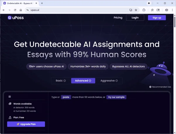 uPass AI humanizer page uPass AI humanizer page