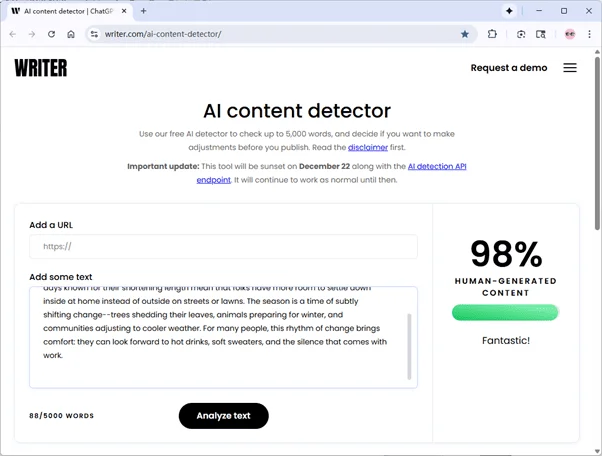 Writer scores grammatically-optimized uPass AI humanized text 2% AI Writer scores grammatically-optimized uPass AI humanized text 2% AI