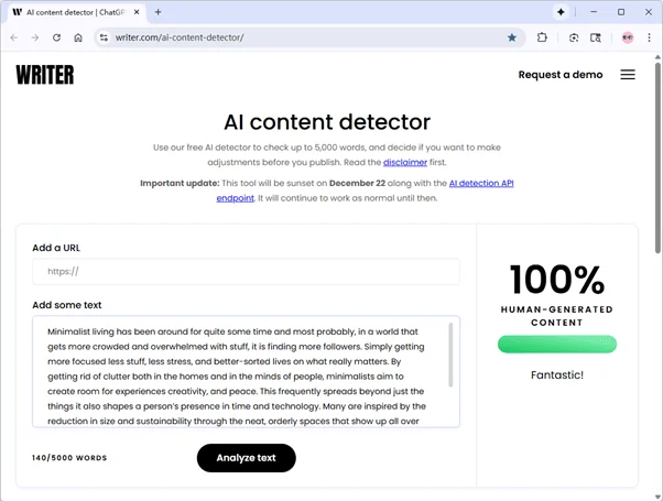 Writer scores the output of Tenorshare AI 0% AI Writer scores the output of Tenorshare AI 0% AI