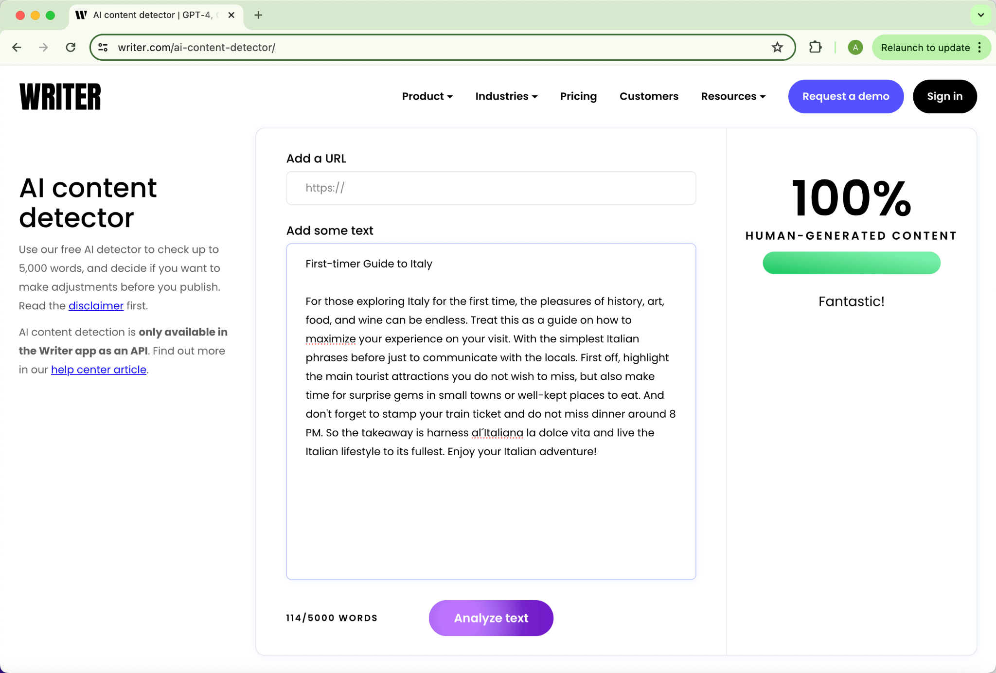 Calificación de Writer Humanización de HIX.AI Bypass Salida Inicial 0 Puntuación AI