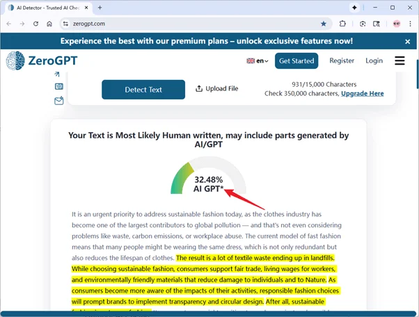 ZeroGPT scores grammatically-optimized Humbot AI humanized text 32% AI ZeroGPT scores grammatically-optimized Humbot AI humanized text 32% AI