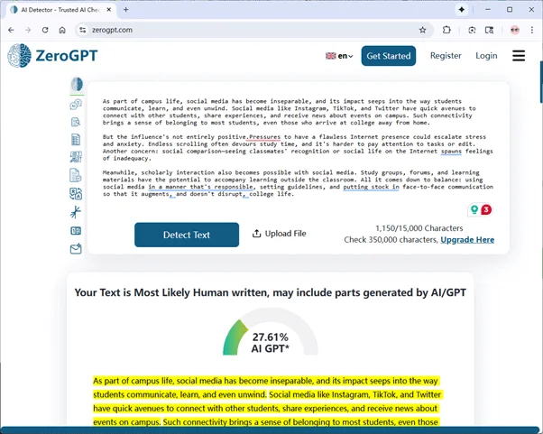 ZeroGPT scores the output of Humanize AI 27 percent AI ZeroGPT scores the output of Humanize AI 27 percent AI