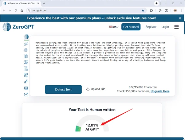 ZeroGPT scores the output of Tenorshare AI 12% AI ZeroGPT scores the output of Tenorshare AI 12% AI