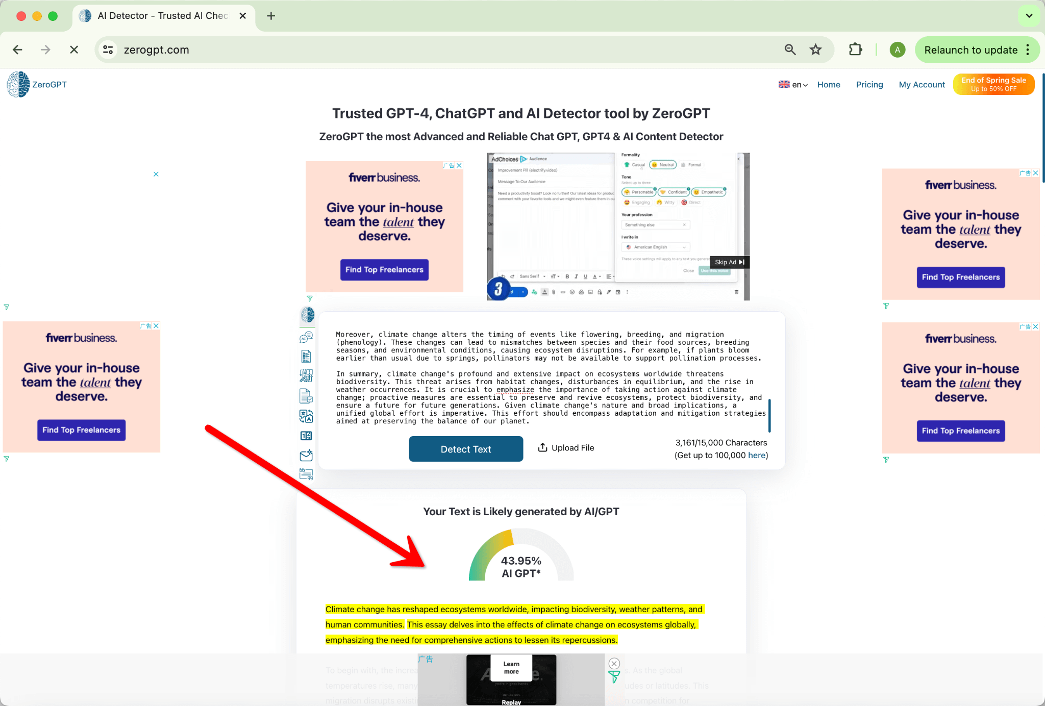ZeroGPT Undetectable.Ai Humanization Output Grammarly Amended Version 43.95 Ai