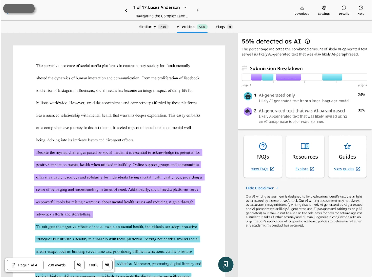Turnitin AI report sample