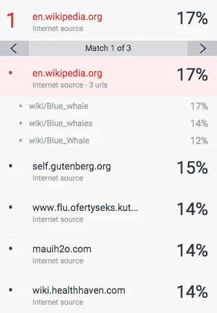 Turnitin similarity report sources