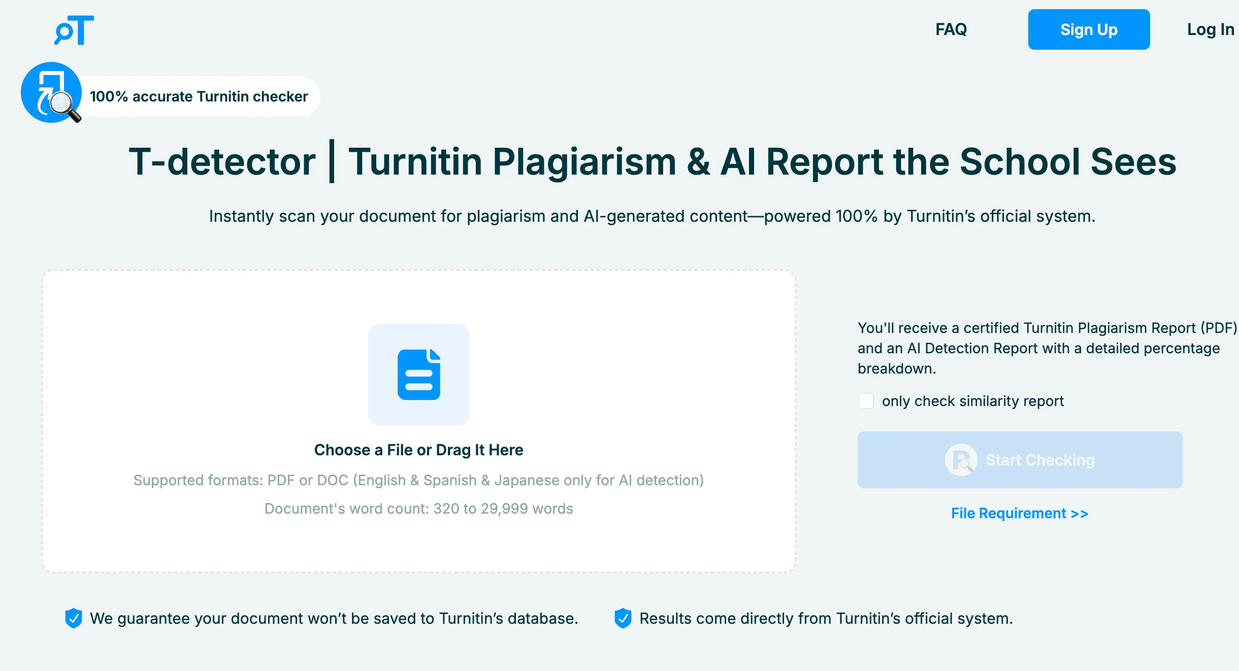 Turnitindetector homepage