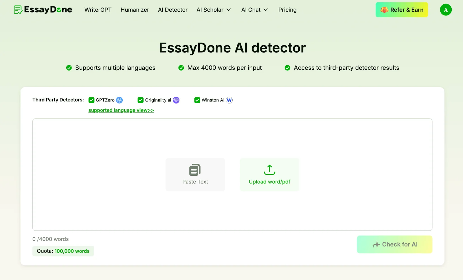 EssayDone AI detector homepge