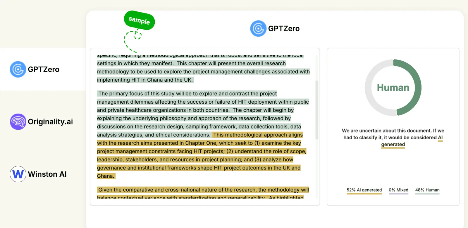 EssayDone AI detector sample results GPTZero