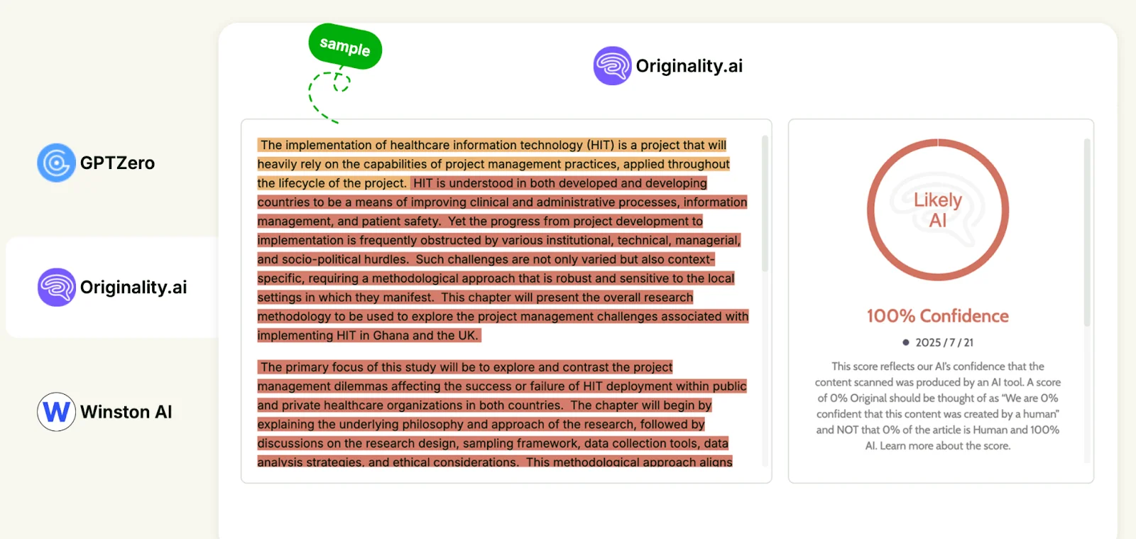 Essaydone AI detector sample results Originality.ai